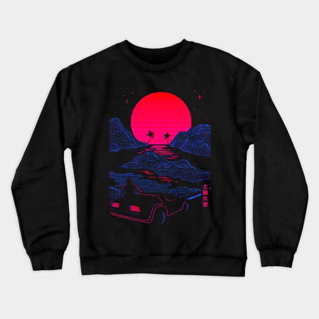 Synthwave Sunset Drive Crewneck Sweatshirt by Gammaray